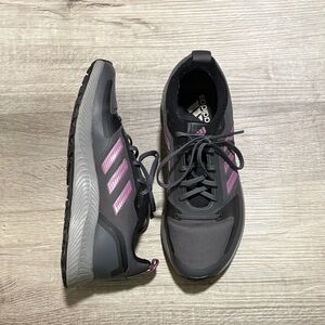 Adidas Women's Black Sneakers with Light Purple Stripes